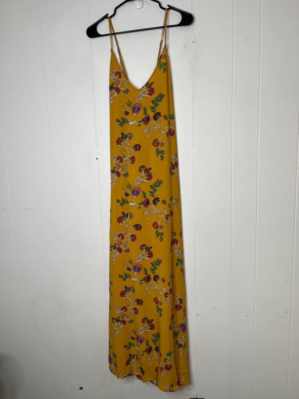 Old Navy Mustard Floral Maxi Dress Size XL Spaghetti Strap Summer Lightweight